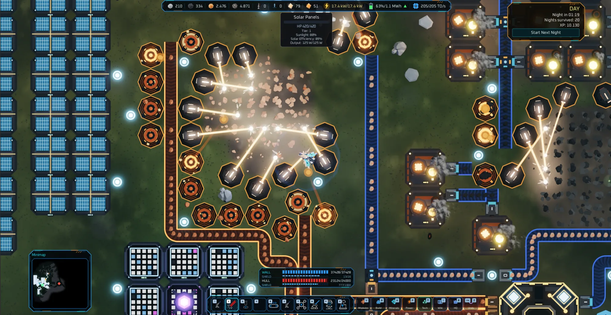 A large automated factory with conveyors, power plants, and solar panels